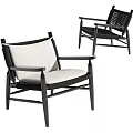 Leisure Chair With Black Frame And Beige Cushion Woven Design Modern Style Indoor Outdoor Use