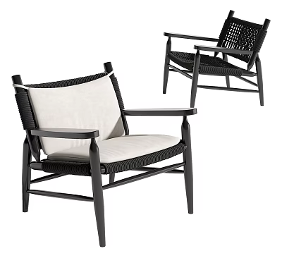 Leisure Chair With Black Frame And Beige Cushion Woven Design Modern Style Indoor Outdoor Use 3d model
