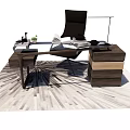 Modern Office Desk Setup With Black Chair Lamp Plant And Storage Cabinet