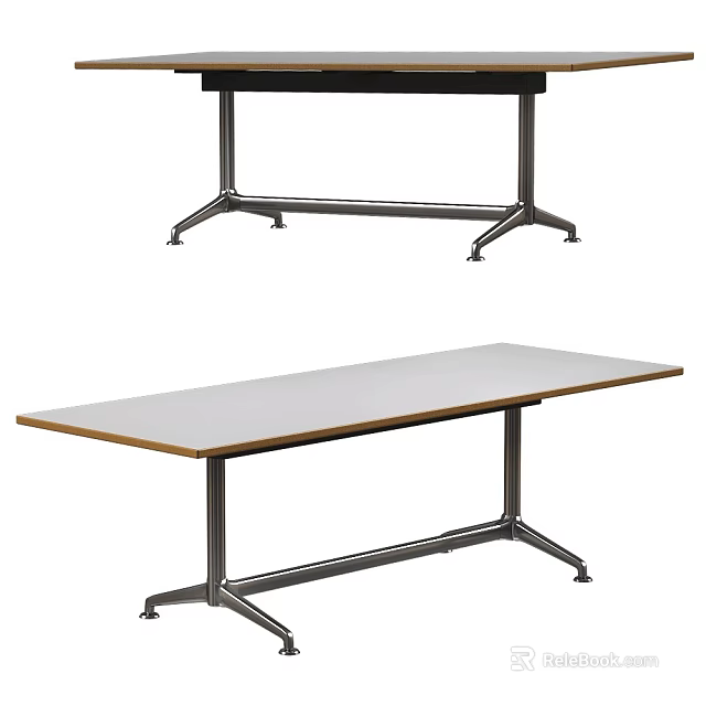 Modern Conference Table With Sturdy Metal Frame And Wooden Top Surface 3d model 