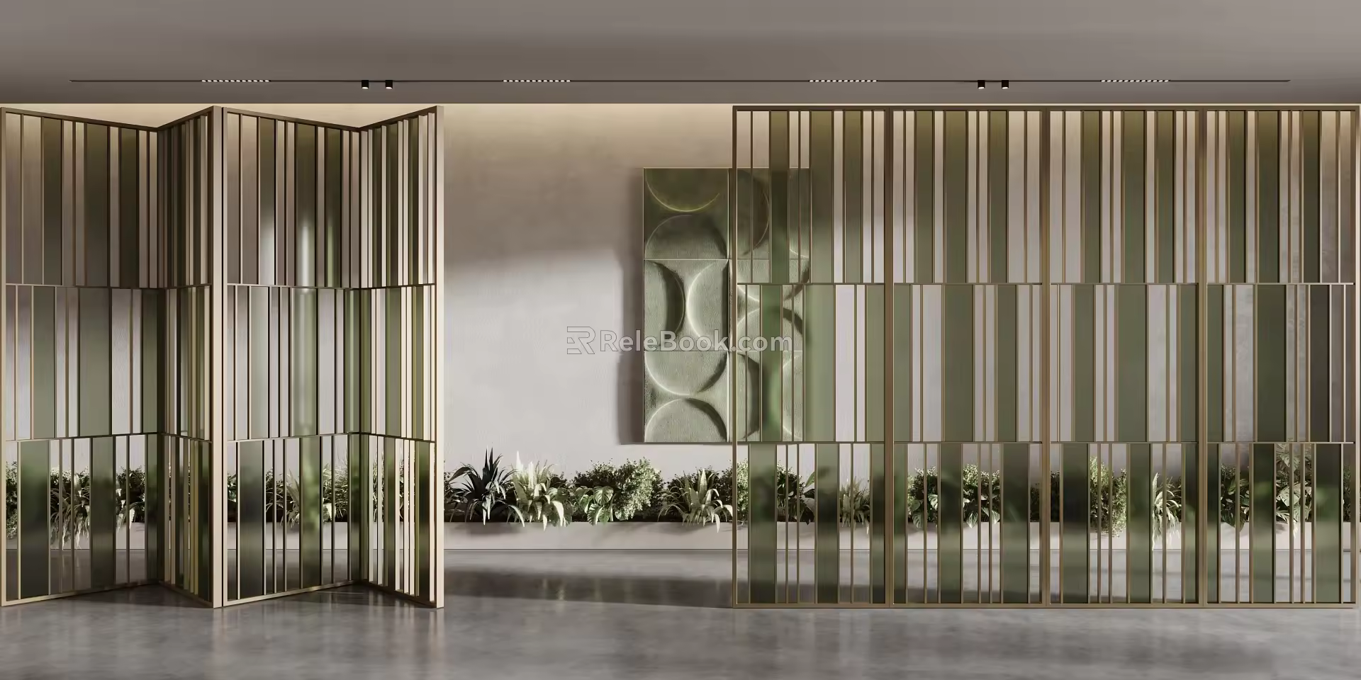 Light Luxury Screen Metal Folding Mobile Screen Partition Glass Frosted Screen Partition Combination Creative Art Green Glass Partition 3d model