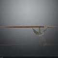 Traditional Red Shaft Spear With Silver Head And Metal Decorations On Smooth Black Surface