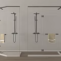 Modern Glass Shower Enclosures With Black Shower Heads And Hanging Towels