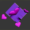 3D LOVE Letters With Pink Hearts On Purple Cubes Shiny Reflective Surface