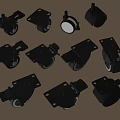 Various Black Casters in Different Designs for Furniture and Equipment
