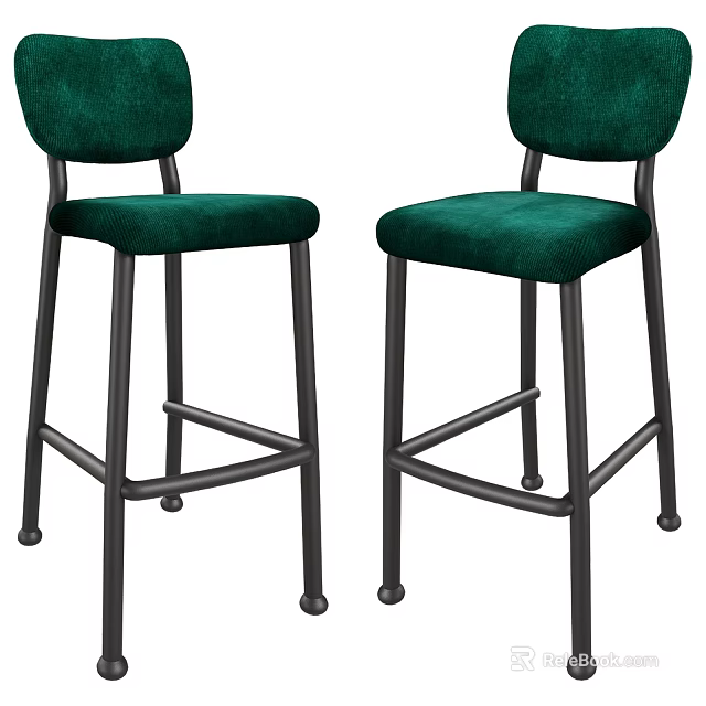 Modern Green Velvet Bar Stools With Black Metal Frame For Home Kitchen 3d model 