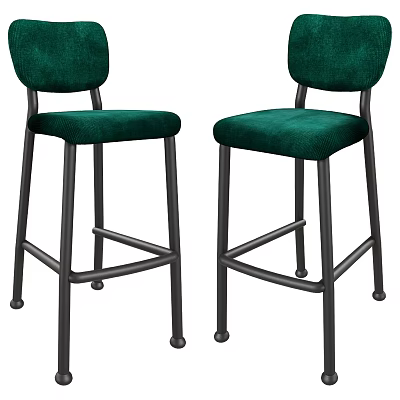 Modern Green Velvet Bar Stools With Black Metal Frame For Home Kitchen 3d model