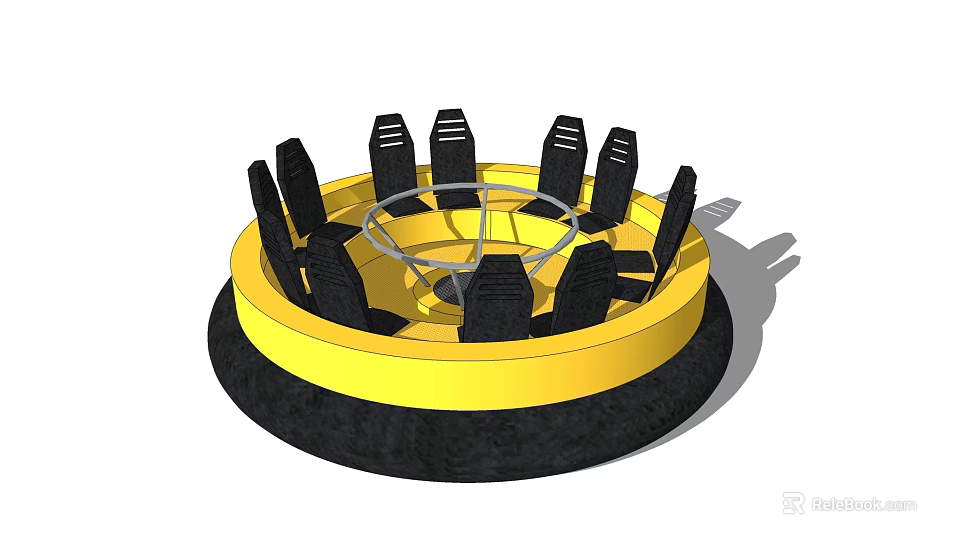 Outdoor Circular Rotating Playground Equipment Featuring Yellow Black Seats For Kids 3d model 