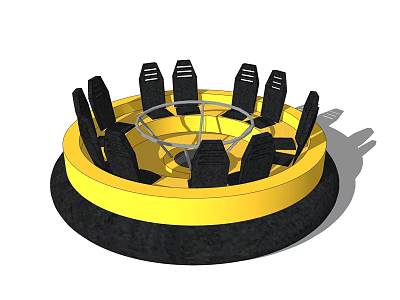 Outdoor Circular Rotating Playground Equipment Featuring Yellow Black Seats For Kids 3d model