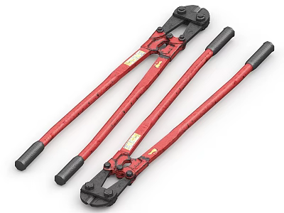 Two Red Bolt Cutters Hardware Tools with Black Handles and Ergonomic Design 3d model