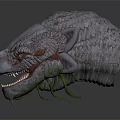 3D Rendered Monster Head With Scaled Skin Glowing Orange Eyes And Sharp Teeth