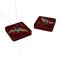 Red Square Tin Boxes With Elegant Crane Artwork And Classic Design 3d model