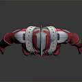 Red Ultraman Character In Tight Bodysuit With White Patterns And Blue Chest Gem