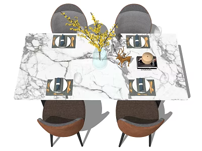 Dining Table Set With Marble Top Four Chairs And Decorative Elements 3d model
