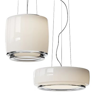 Modern White Glossy Pendant Lights With Metal Rim And Hanging Design For Home Interior 3d model