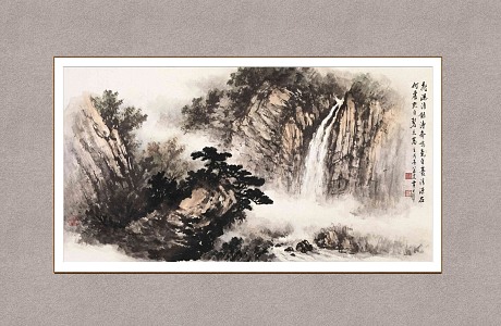 Chinese Landscape Painting Huang Jun Wall Waterfall Yin Tao 3d model