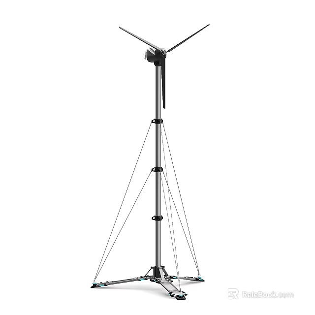 Wind Turbine Tower With Tripod Support Structure And Steel Cable Stabilization 3d model 