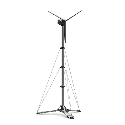Wind Turbine Tower With Tripod Support Structure And Steel Cable Stabilization 3d model
