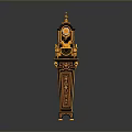Ornate Grandfather Clock With Carved Wooden Details Gold Accents And Decorative Top