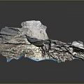3D Rendered Terrain Model With Natural Rock Texture And Blue Elements