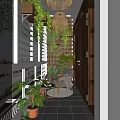Luxurious Villa Balcony With Lush Green Plants Rattan Pendant Lights And Wooden Accents