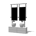 Modern Double Washbasin Vanity With Wall Mirrors And Storage Cabinet 3d model