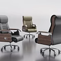 Modern Office Chairs With Leather Seats Wooden Armrests And Metal Wheels