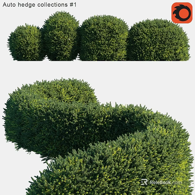 Decorative Topiary Ornament Arrangement With Round And Curved Green Shrubs For Garden 3d model 