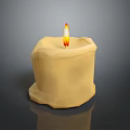 Burning Yellow Candle With Melted Wax Dripping And Flame On Dark Background 3d model