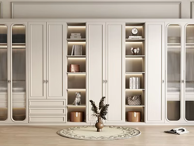 Modern Open Wardrobe Interior Design With Glass Doors Lighting White Shelves And Drawers 3d model