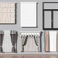 Various Styles of Window Curtains with Pleated Blinds and Striped Patterns