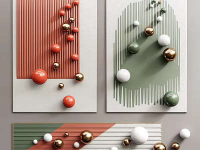 Modern Wall Decor With Colorful Balls Geometric Shapes And Striped Backgrounds 3d model