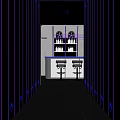 Modern KTV Corridor With Purple Blue Neon Lights Illuminated Lines Signage And Tech Vibe