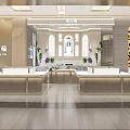 Elegant Jewelry Store Interior Design With Round Display Counter Gold Accents Decorative Plants And Lighting