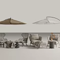Outdoor Sofa Set With Wicker Chairs Umbrella Side Tables Cushions And Throws 3d model
