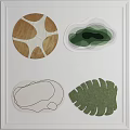 Stylish Shaped Rugs with Circular Leaf and Irregular Designs in Brown Beige Green Tones