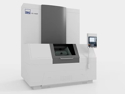 Industrial Equipment CNC Machine Tool with White Body Black Top Section and Control Panel 3d model