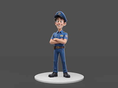 Cartoon Game Movie Character Police Officer In Blue Uniform With Hat And Crossed Arms 3d model