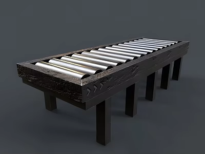 Industrial Roller Conveyor with Metal Rollers Black Frame Structure for Material Handling 3d model