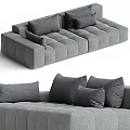 Modern Gray Sectional Sofa With Tufted Design And Multiple Plush Cushions 3d model