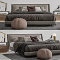 Modern Double Bed With Nightstands Table Lamps Pillows Rug And Pouf