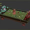 Commercial Board Game Equipment With Wooden Platform Green Grid Board Figurines And Pillars