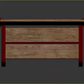 Outdoor Bench Featuring Wooden Seat And Backrest With Red Metal Frame
