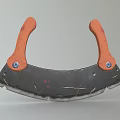 Household Cutting Tool With Orange Wooden Handles And Curved Metal Blade