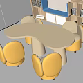 Round Yellow Table And Chair Set For Kids Room With Bookshelves