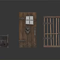 Vintage Style Household Items Including Wooden Door Barred Gate And Small Cage