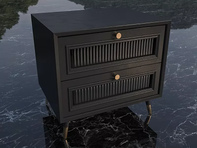 Sleek Black Modern Nightstand With Two Slatted Drawers And Metal Legs Design 3d model