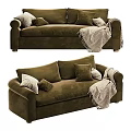 Cozy Dark Green Velvet Two-Seater Sofa With Decorative Pillows And Fringed Blanket