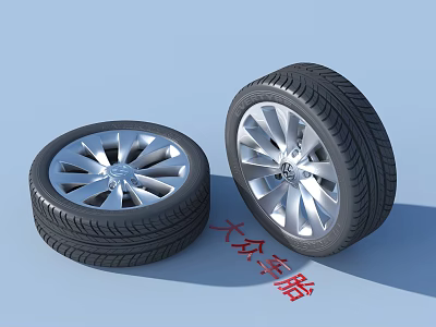 Two Volkswagen Tires With Silver Alloy Rims And Detailed Tread Pattern 3d model