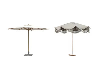 Outdoor Sunshade Umbrellas With Fringe Design And Classic Style For Patio Use 3d model